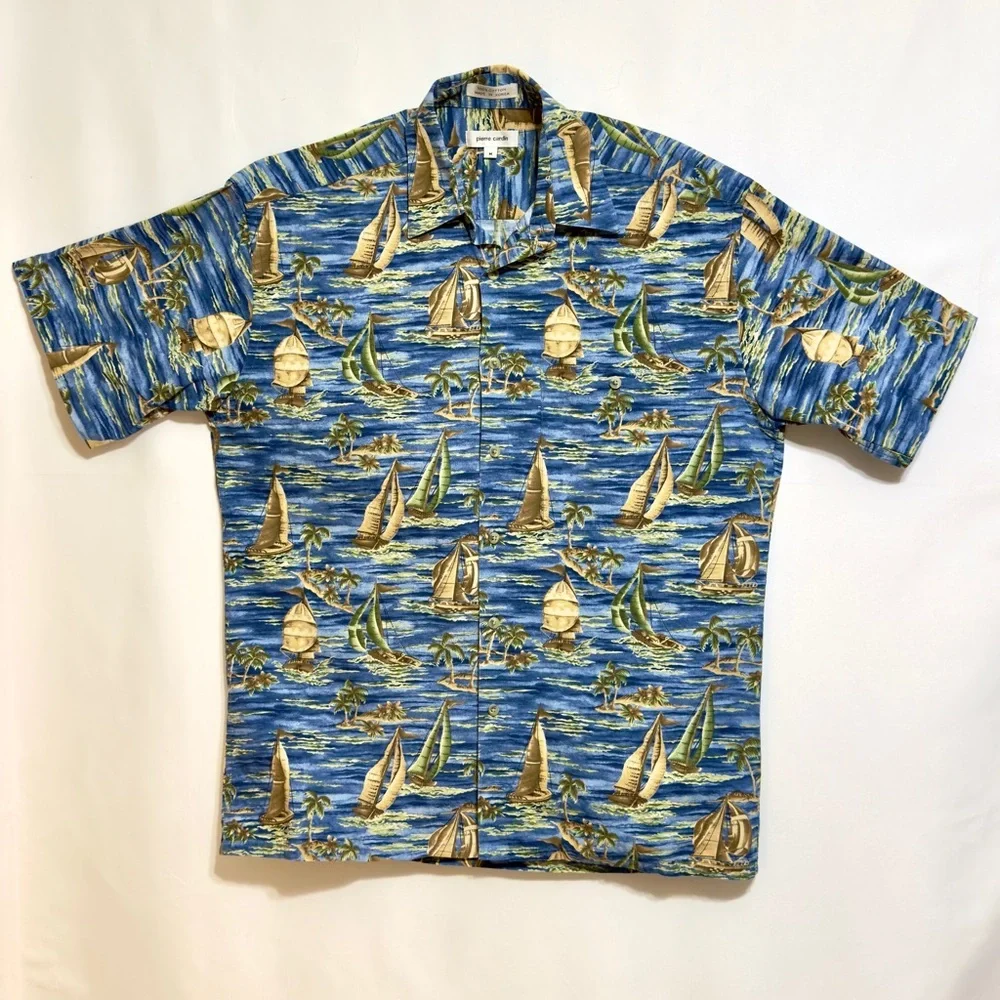 Pierre Cardin‎ Sailboat Button Down Short Sleeve Shirt Size M ~ Perfect